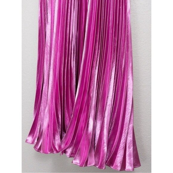 NWT AiiFOS Vera Pleated Metallic Gown 8 Pink Magenta Plisse Ruched Slit Formal - Picture 7 of 14